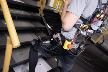 The exoskeleton and Young’s universal controller work seamlessly to support activities like climbing stairs with no calibration. 